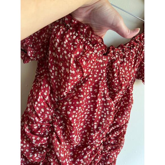 Nasty Gal Burgundy Red Ruched Peasant Sleeve Long Maxi Romantic Dress Sz 10 NWT - Picture 4 of 13